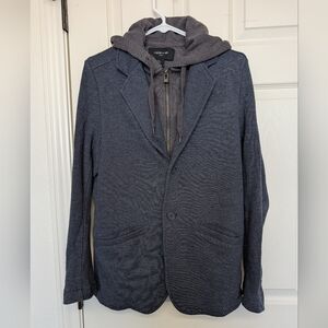 Porter and Ash London Mens Small Hoodie Knit Blazer Layered Jacket Gray Casual